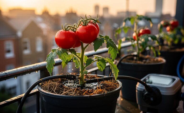 Study finds drip irrigation plus mulch reduces tomato splitting 60% — small-space setup